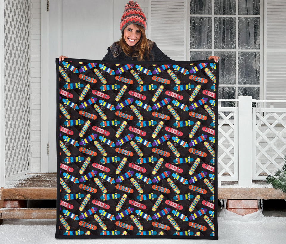Skate Board Pattern Print Design 02 Premium Quilt