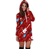 Electical Guitar Red Pattern Women Hoodie Dress