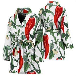 Chili Leaves Flower Pattern Women Bathrobe