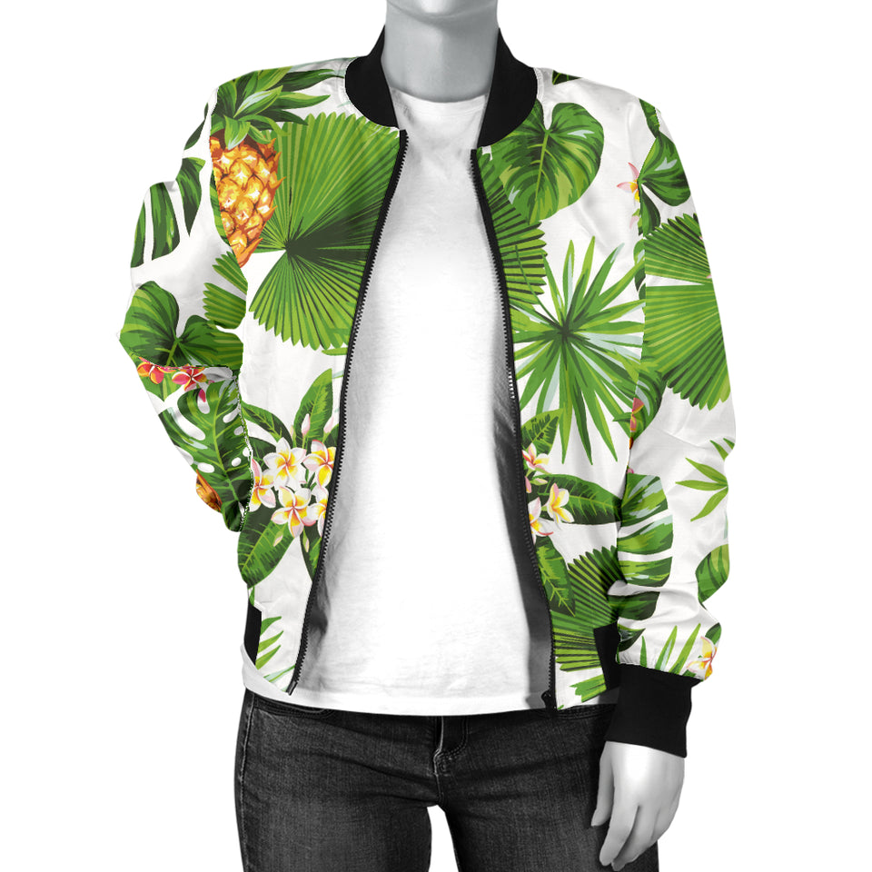 Pineapple Flower Leaves Pattern Women Bomber Jacket