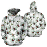 White Orchid Pattern Men Women Pullover Hoodie