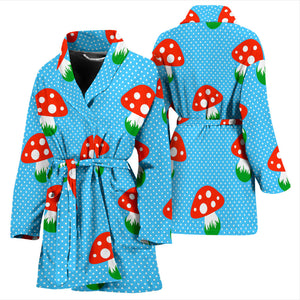 Mushroom Pokkadot Pattern Women Bathrobe