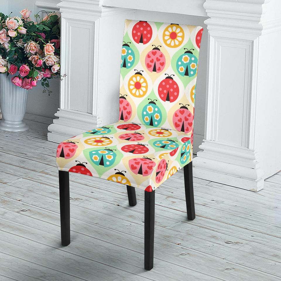 Ladybug Pattern Print Design 02 Dining Chair Slipcover