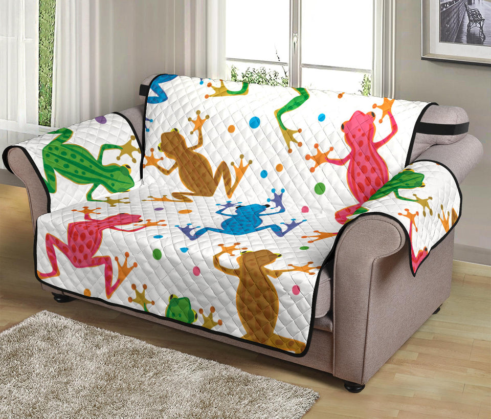 Colorful Frog Pattern Loveseat Couch Cover Protector