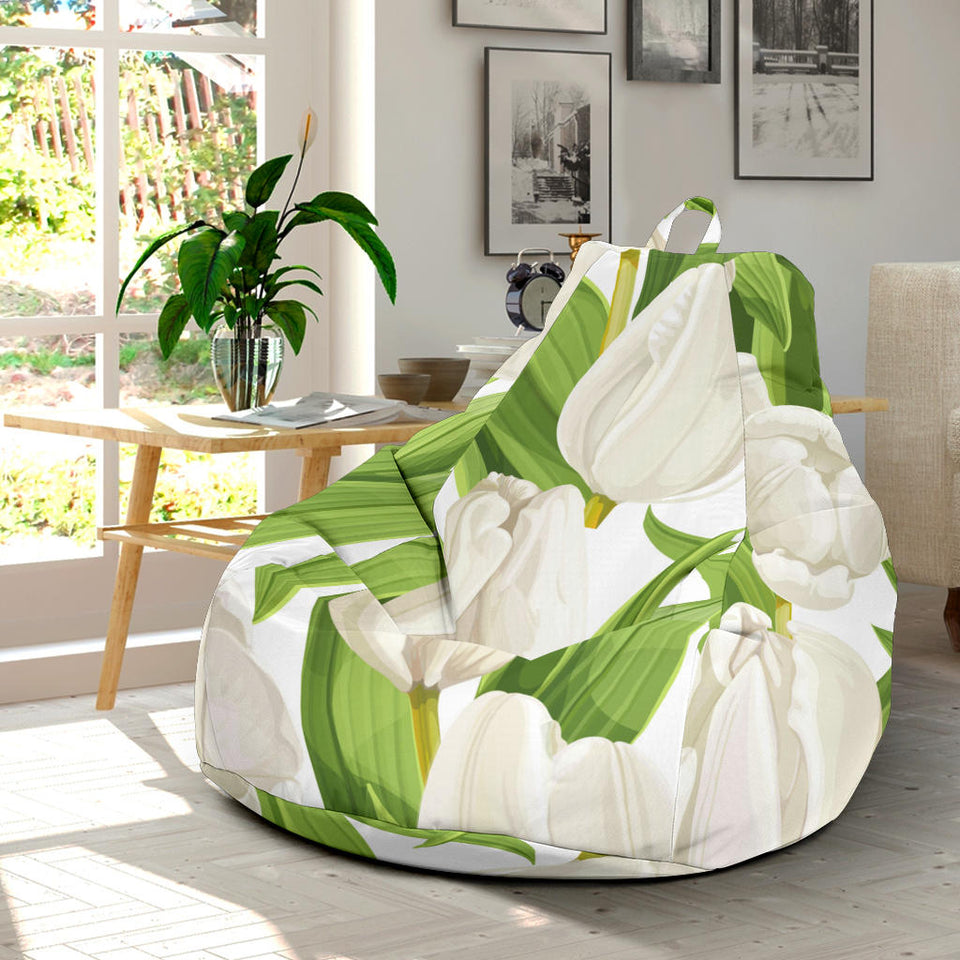 White Tulip Pattern Bean Bag Cover
