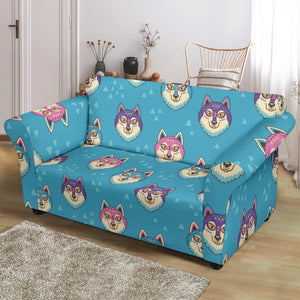 Siberian Husky Head Pattern Loveseat Couch Slipcover