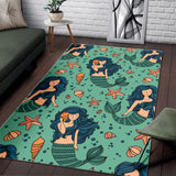 Mermaid Pattern Green Background Area Rug