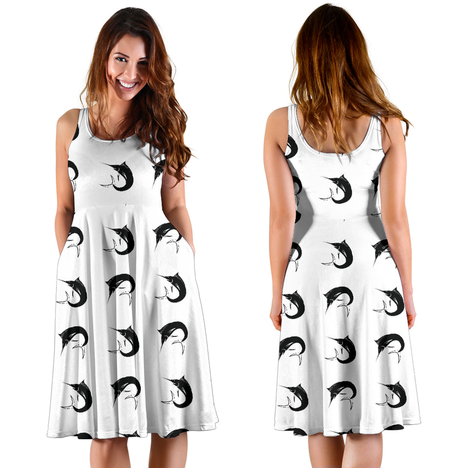 Swordfish Pattern Print Design 01 Sleeveless Midi Dress