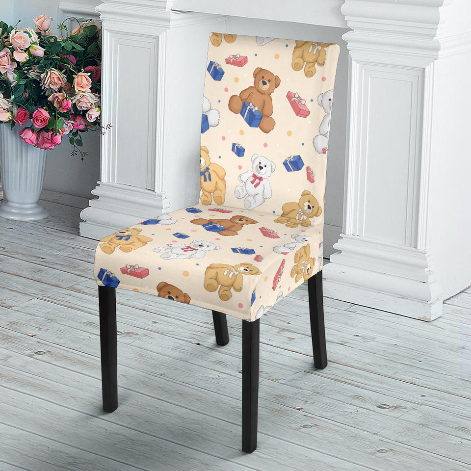 Teddy Bear Pattern Print Design 01 Dining Chair Slipcover