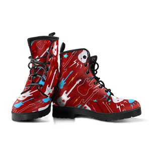 Electical Guitar Red Pattern Leather Boots