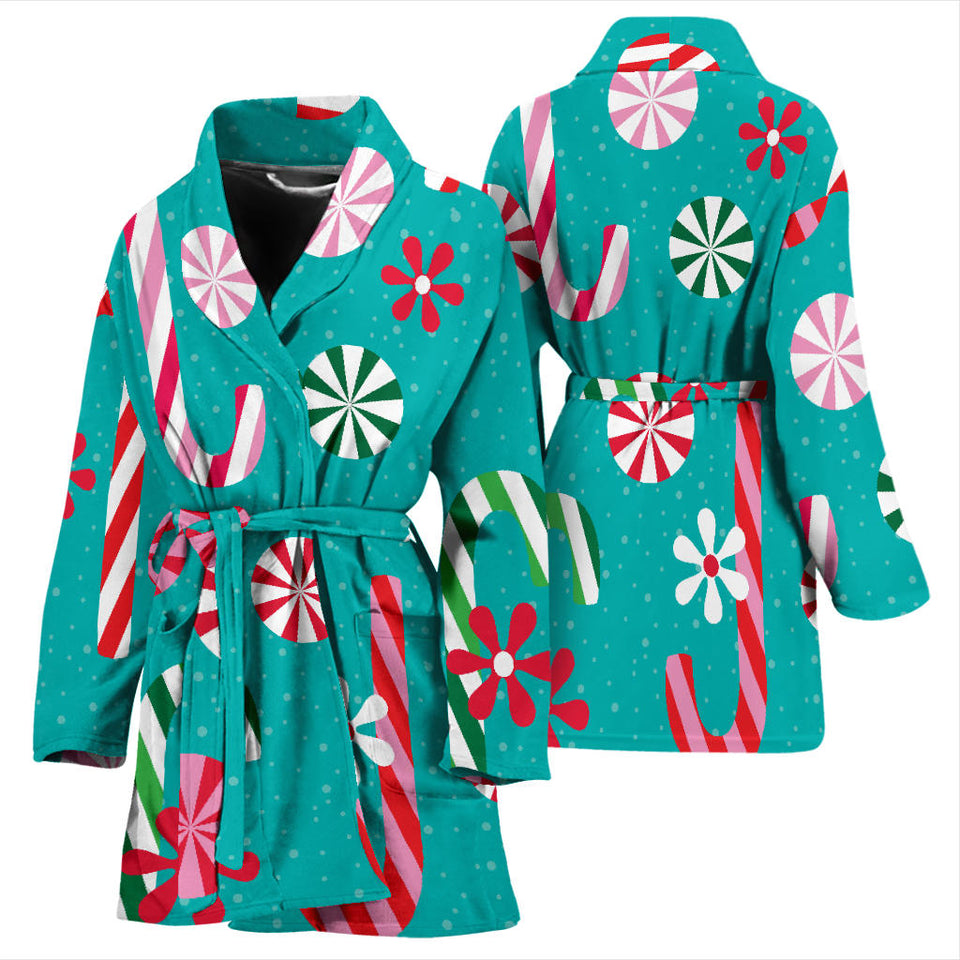 Christmas Candy Pattern Women Bathrobe