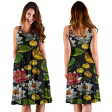 Lotus Waterlily Flower Pattern Background Sleeveless Midi Dress