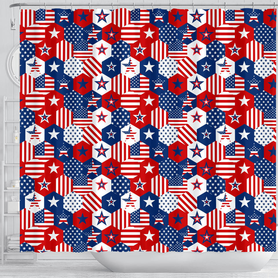 USA Star Hexagon Pattern Shower Curtain Fulfilled In US