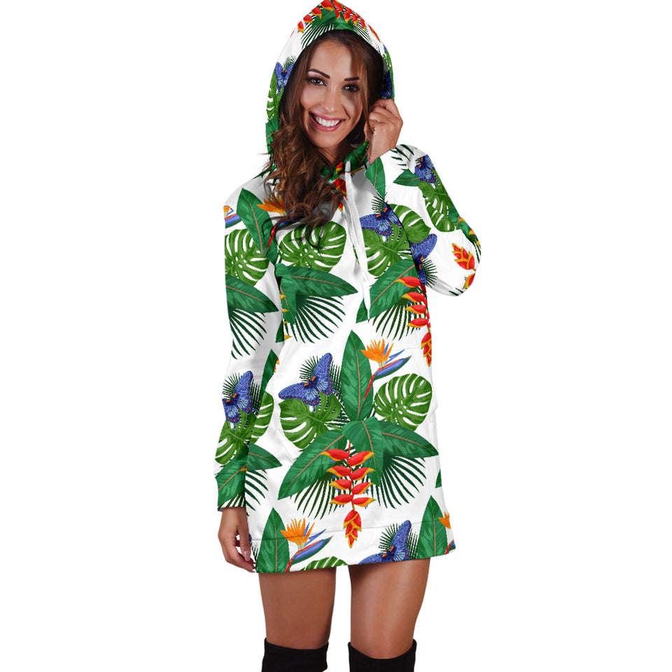 Heliconia Butterfly Leaves Pattern Women Hoodie Dress