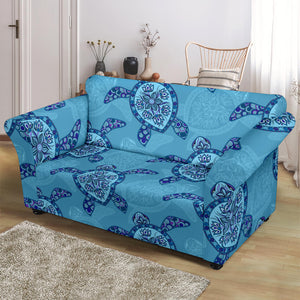 Sea Turtle Blue Tribal Pattern Loveseat Couch Slipcover