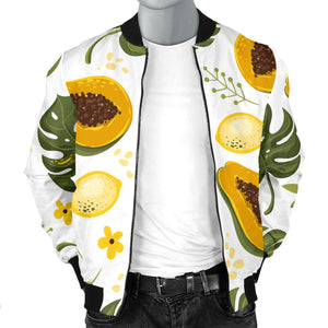 Papaya Leaves Flower Pattern Men Bomber Jacket