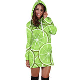 Sliced Lime Pattern Women Hoodie Dress