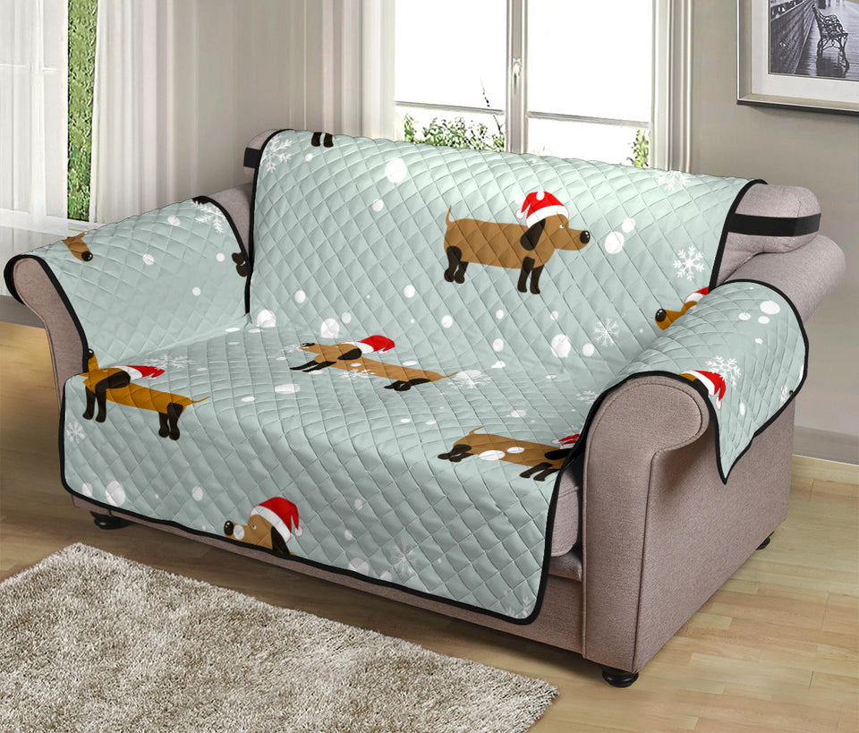 Dachshund Chirstmas Pattern Loveseat Couch Cover Protector