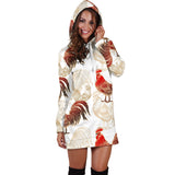 Rooster Chicken Pattern Women Hoodie Dress