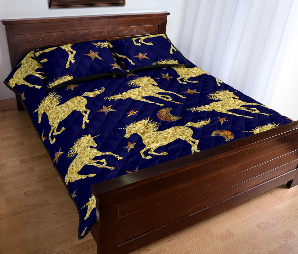 Unicorn Gold Pattern Quilt Bed Set