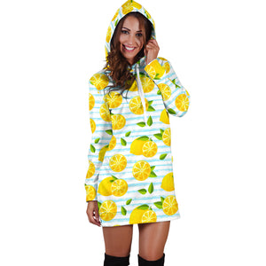 Lemon Pattern Stripe Background Women Hoodie Dress