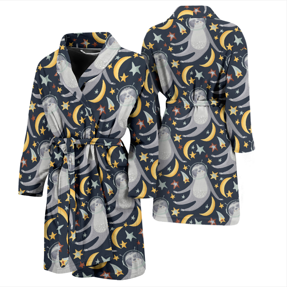 Sloth Astronaut Pattern Men Bathrobe