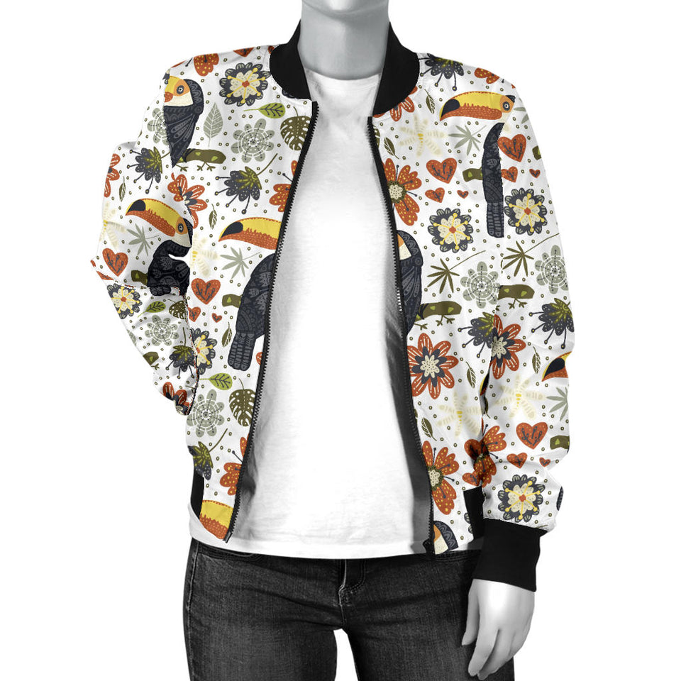Toucan Flower Pattern Women Bomber Jacket