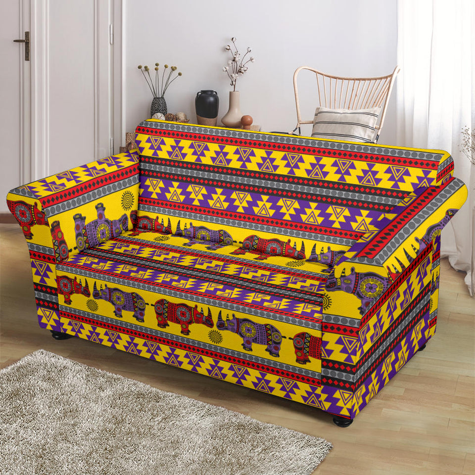 Rhino African Afro Dashiki Adinkra Kente Ethnic Motifs Loveseat Couch Slipcover