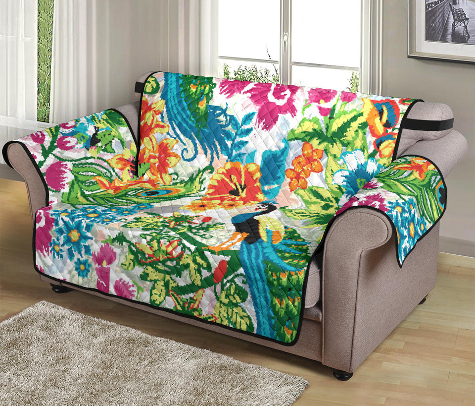 Colorful Peacock Pattern Loveseat Couch Cover Protector