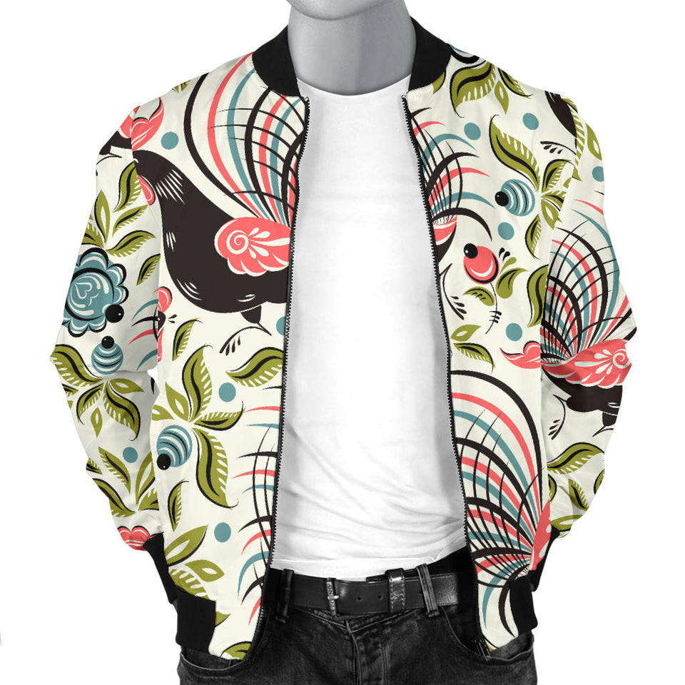 Rooster Chicken Leaves Pattern Men Bomber Jacket