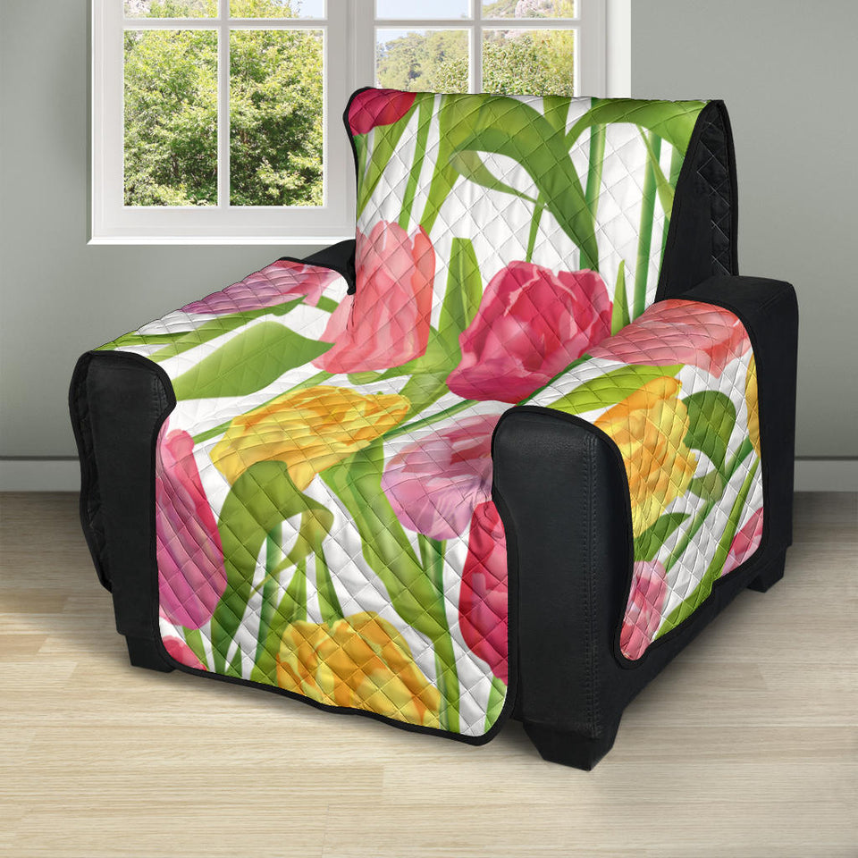 Pink Red Yellow Tulip Pattern Recliner Cover Protector