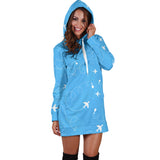 Airplane Pattern Blue Background Women Hoodie Dress