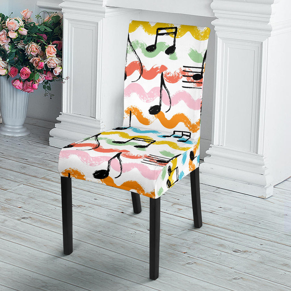 Music Notes Pattern Print Design 01 Dining Chair Slipcover