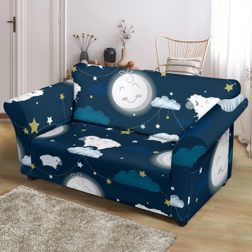 Sheep Playing Could Moon Pattern  Loveseat Couch Slipcover