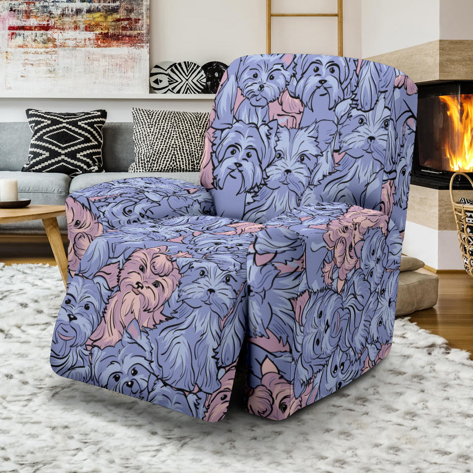 Yorkshire Terrier Pattern Print Design 02 Recliner Chair Slipcover
