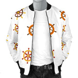 Nautical Steering Wheel Rudder Wooden Pattern Men Bomber Jacket