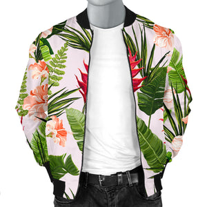 Heliconia Hibiscus Leaves Pattern Men Bomber Jacket