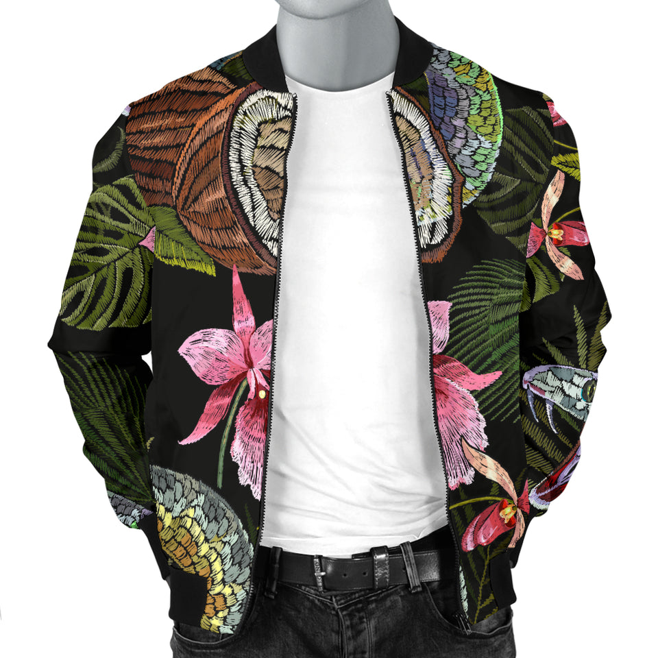 Snake Leaves Coconut Pattern Men Bomber Jacket