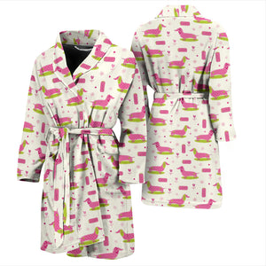 Pink Dachshund Pattern Men Bathrobe