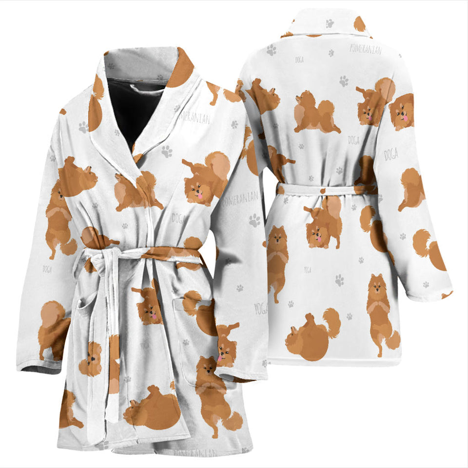 Pomeranian Yoga Pattern Women Bathrobe