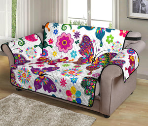 Colorful Butterfly Flower Pattern Loveseat Couch Cover Protector