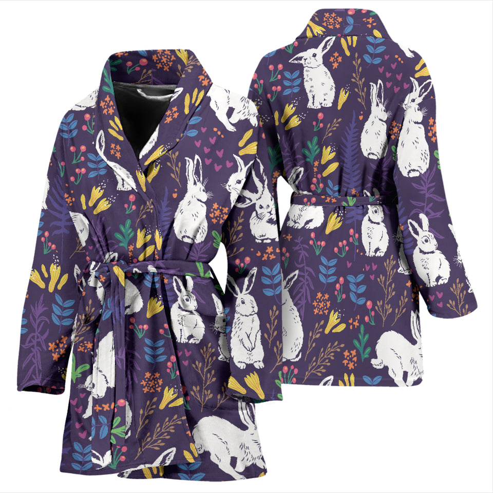 Rabbit Leaves Pattern Women Bathrobe