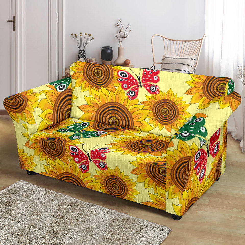 Sunflower Butterfly Pattern Loveseat Couch Slipcover