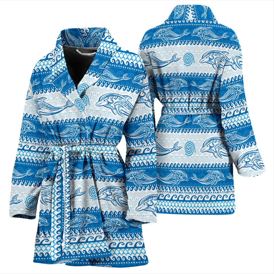 Dolphin Tribal Pattern background Women Bathrobe