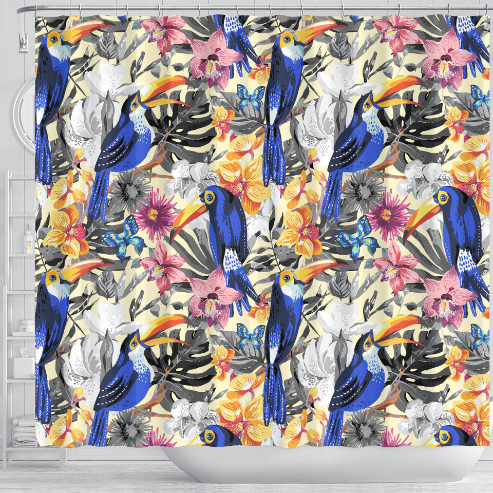 Toucan Leaves Flower Pattern Shower Curtain Fulfilled In US