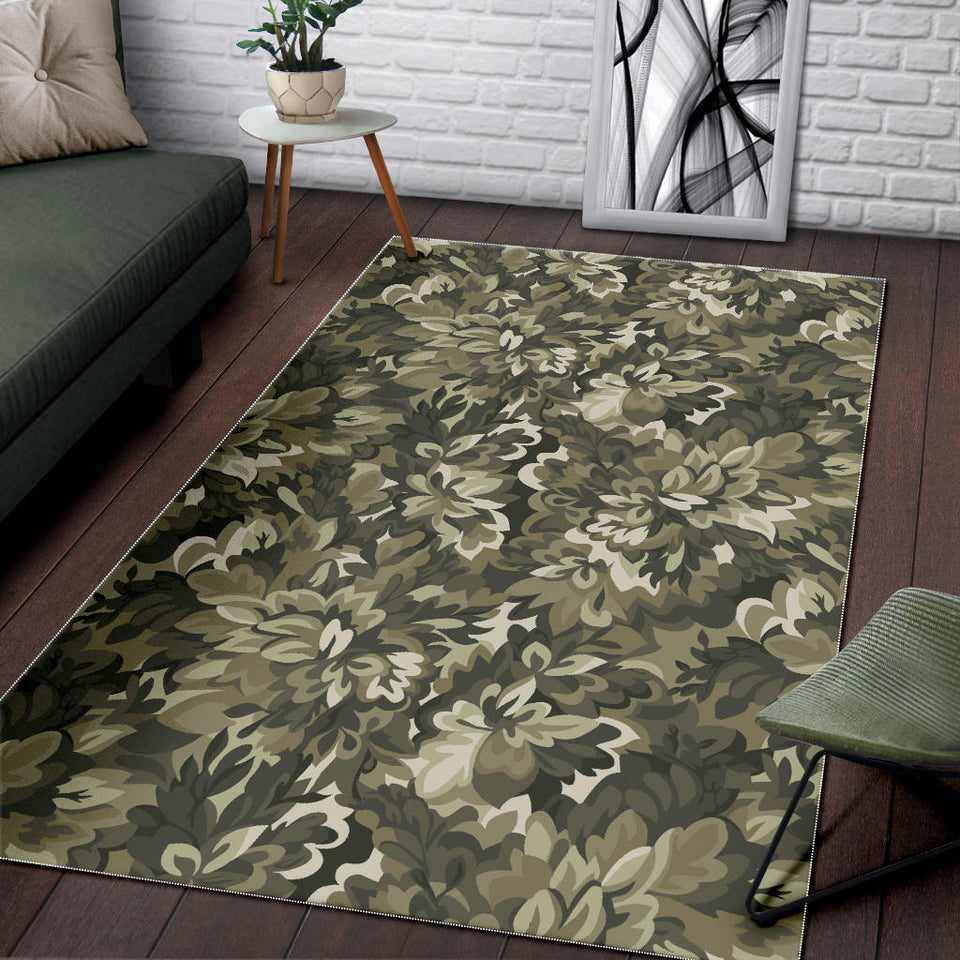 Green Camo Camouflage Flower Pattern Area Rug
