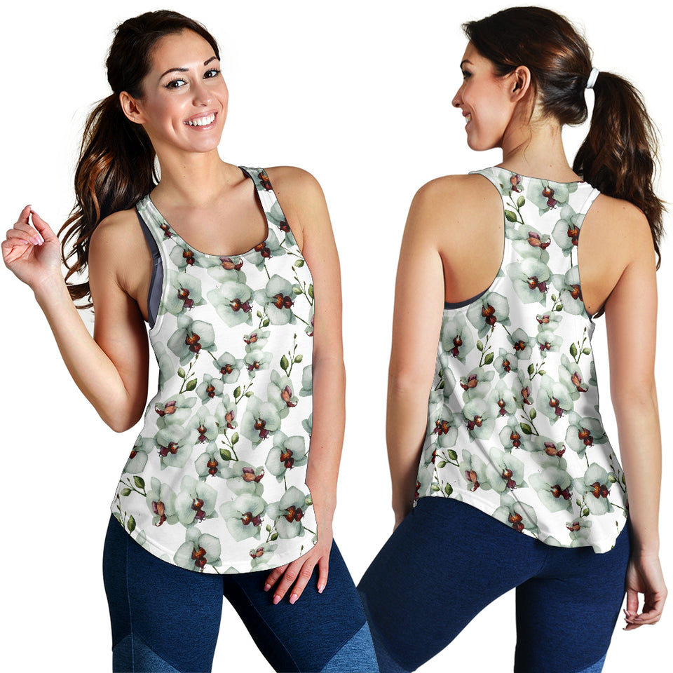 White Orchid Pattern Women Racerback Tank Top