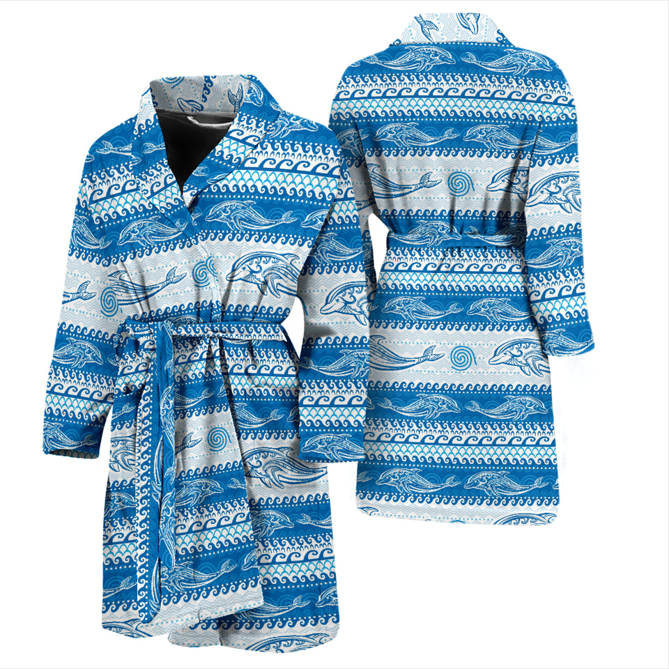 Dolphin Tribal Pattern background Men Bathrobe