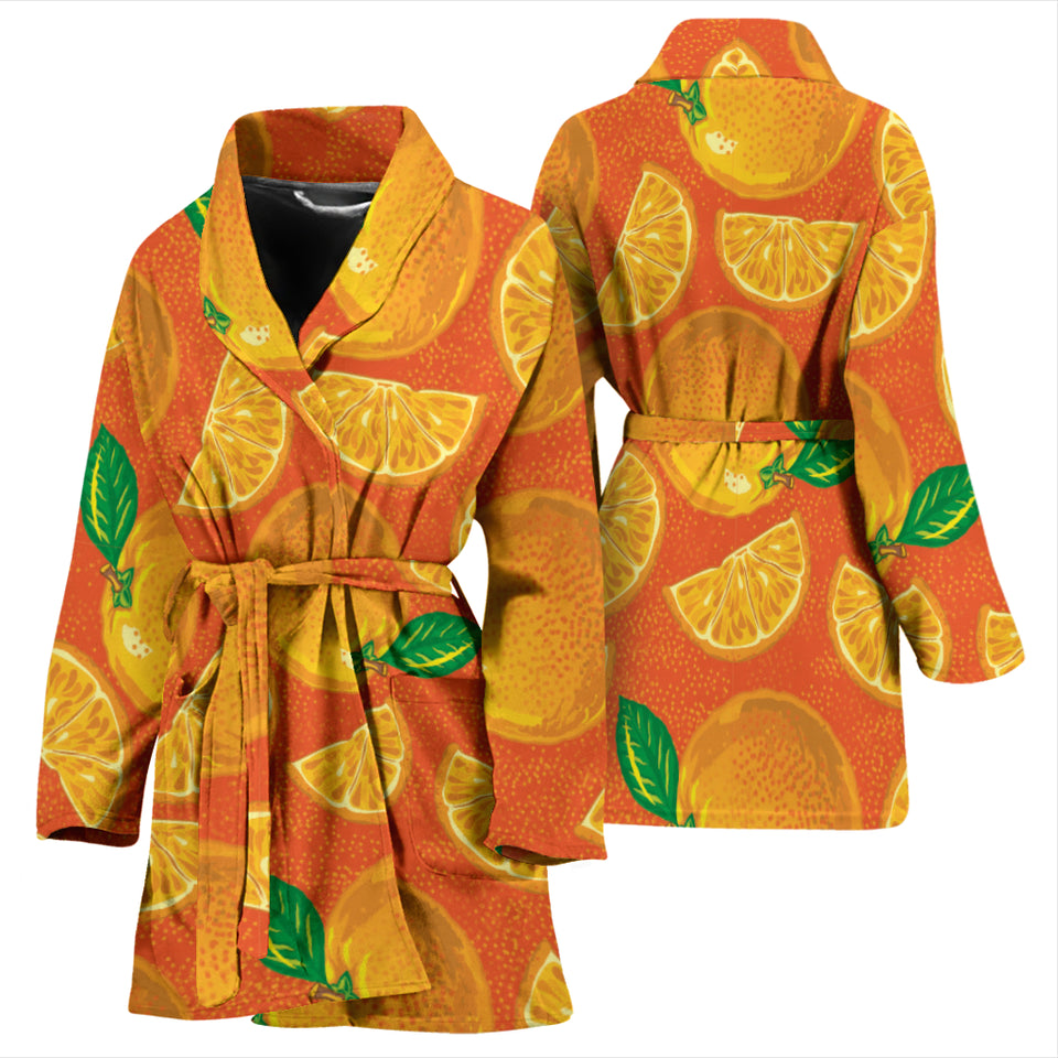 Orange Pattern background Women Bathrobe