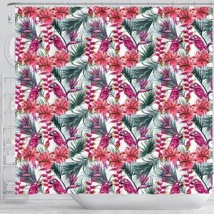 Pink Parrot Heliconia Pattern Shower Curtain Fulfilled In US
